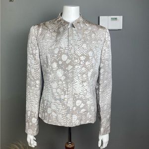 Louben jacket blazer size 12 neutral animal print beige‎ gray work wear satin